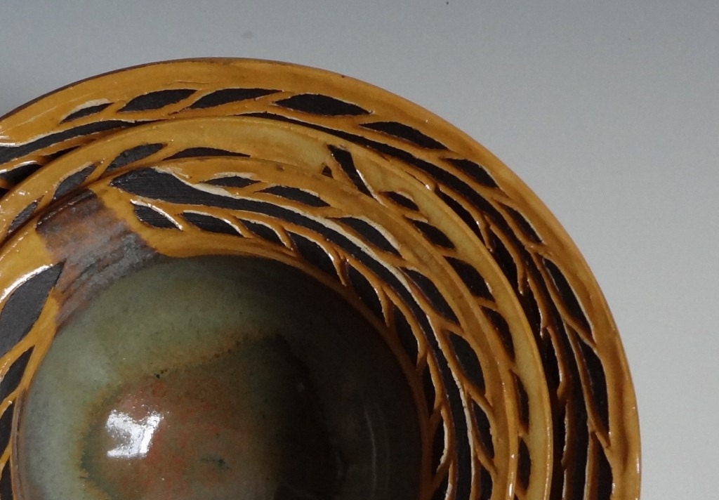 Orange Nesting Bowls - Orange Bowl Set - Black and Orange Bowl Set - Serving Bowls - Three Bowl Set - Three Nesting Bowls