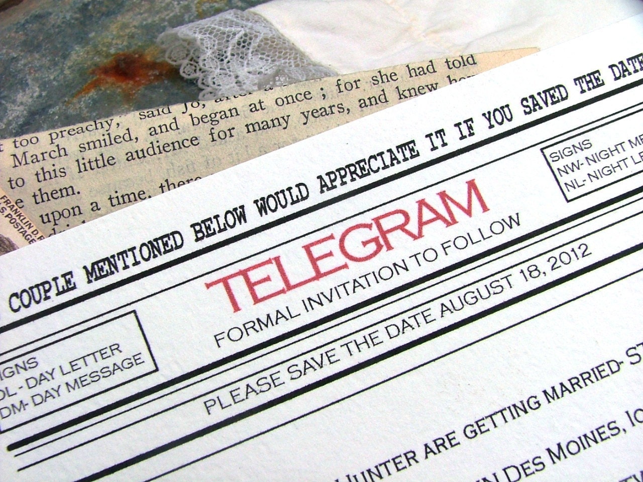 save the date Wedding invitations, telegram