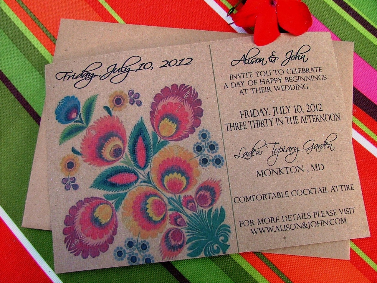 Colorful Wedding Invitation Fabulous Folk, Mexican, Peruvian Textile Inspired Bright and Beautiful