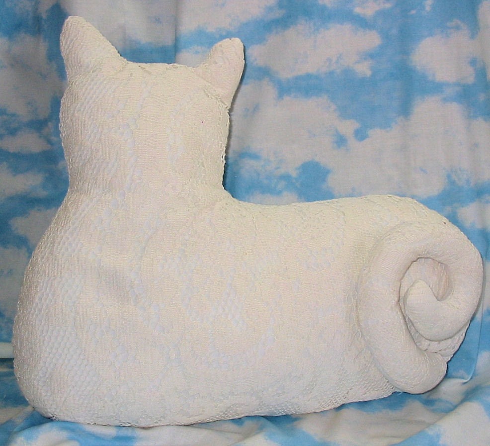 Vintage White Lace Cat Pillow