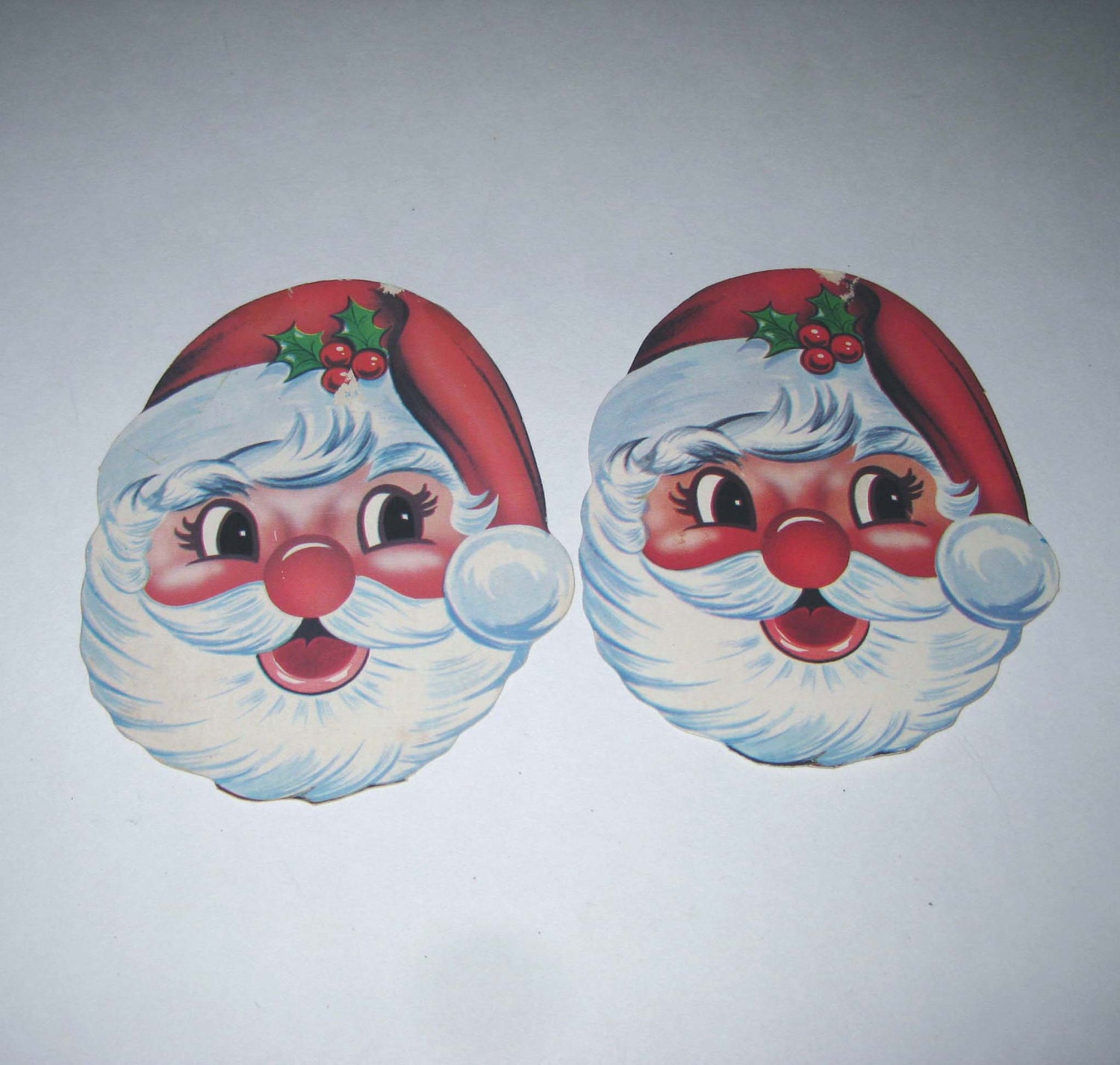 Vintage Small Jolly Santa Claus Christmas Die Cuts Set of 2