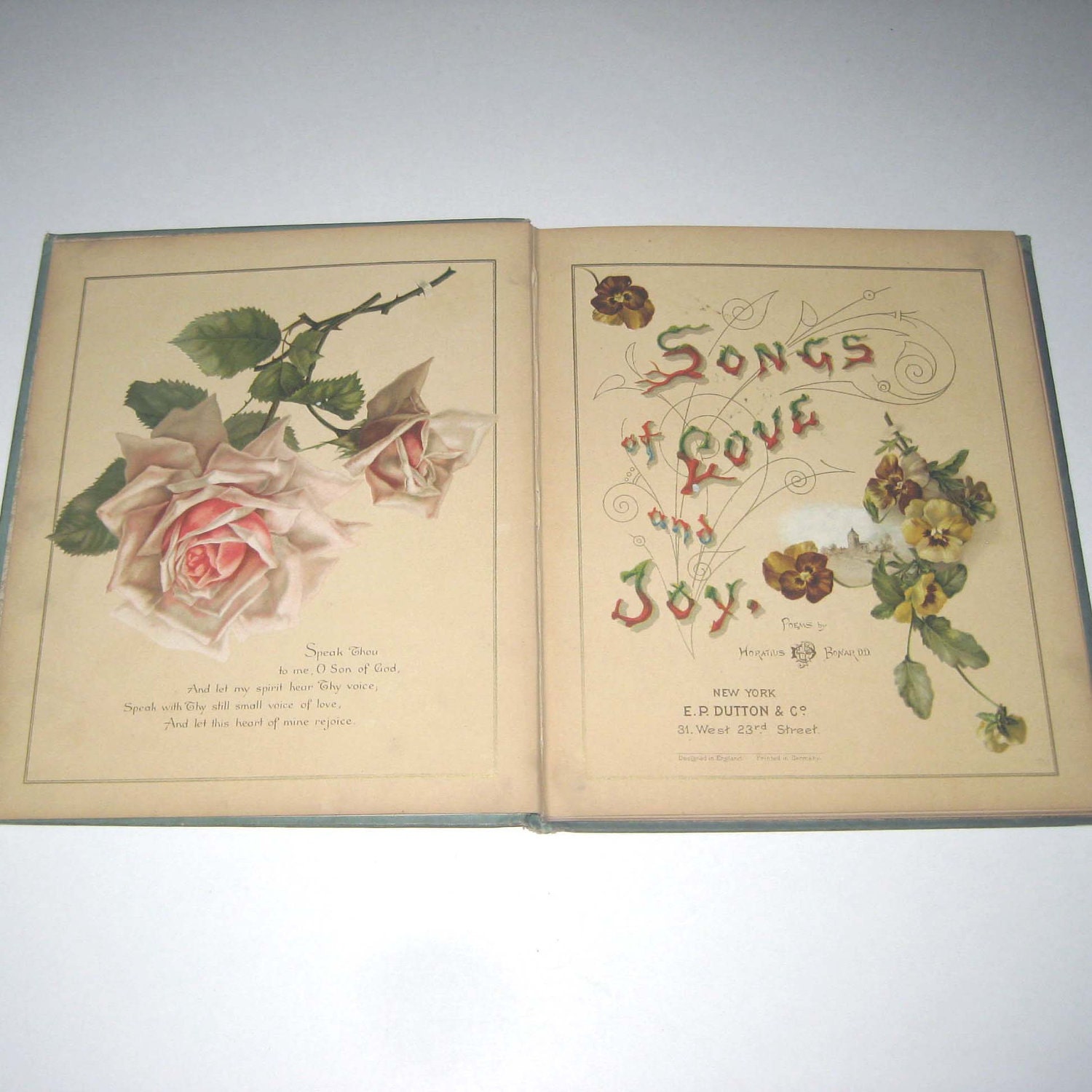 Songs of Love and Joy Vintage Late 1800s Poetry Book with Roses and Flowers