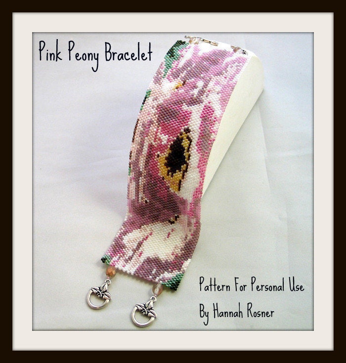 Beading Pattern Pink Peony Beaded Bracelet - TUTORIAL INSTRUCTIONS