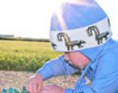 Knit Baby Hat Medium Blue with Off White and Black Woodland Skunks Helmet Style Earflaps Shantelly Lace Photography