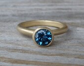London Blue Topaz and14k Matte Gold Ring, Solitaire or Stacking ring, Made To Order Gemstone Ring