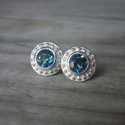 Etruscan London Blue Topaz Stud Earrings