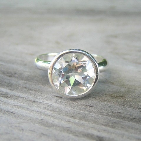 Diamond Clear White Topaz Rock Fetish Gemstone Ring in Recycled Sterling Silver