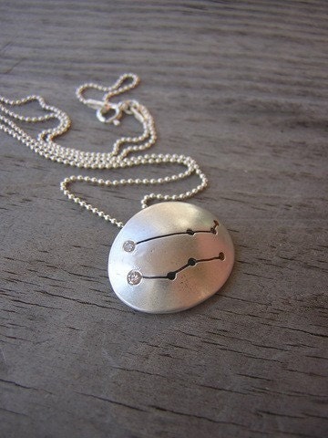 Ready To Ship, Gemini Constellation Necklace in Conflict Free Diamond and Sterling