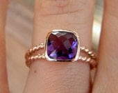 Size 6.5, Ready to Ship, Rapunzel Ring In 14k Rose Gold and Grape Amethyst
