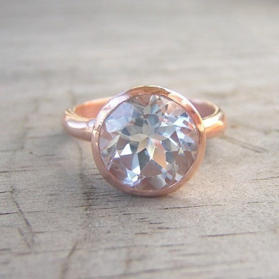14k Rose Gold and White Topaz Gemstone, ROCK Fetish, Made to Order
