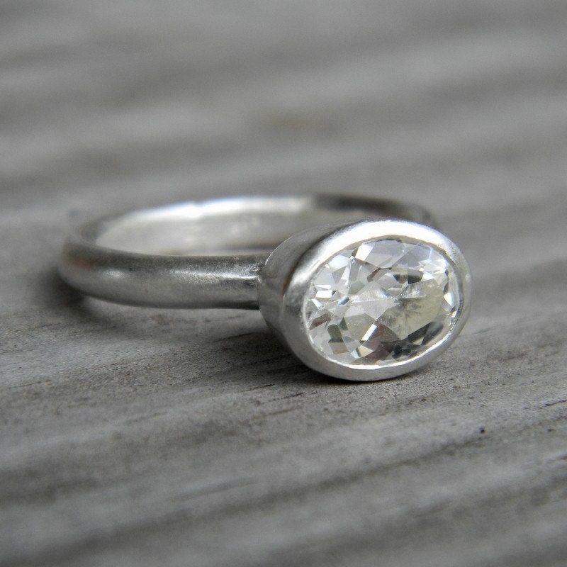 White Topaz Ring in Matte Argentium Sterling Silver, SIZE 5 Ready To Ship