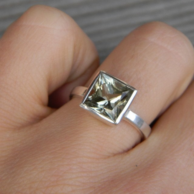 Prasiolite and 14k PD White Gold Solitaire, Made To Order