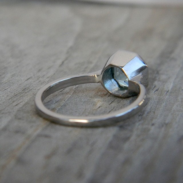 Asscher Cut Aquamarine Gemstone Ring in 14k Palladium White Gold Ring, Made To Order Handmade Engagement Ring