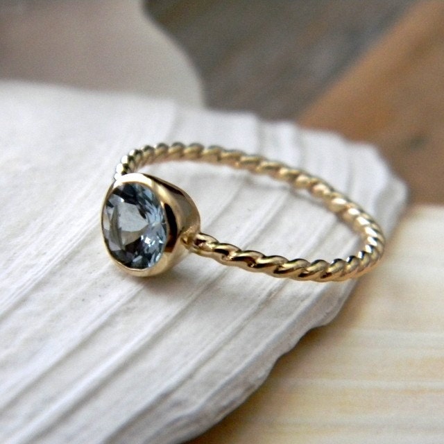 Seafaring, Blue Aquamarine and 14k Yellow Gold Ring, SIZE 7.5