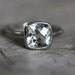 Green Amethyst Cushion Solitaire in 14k Palladium White Gold Ring, Made to Order