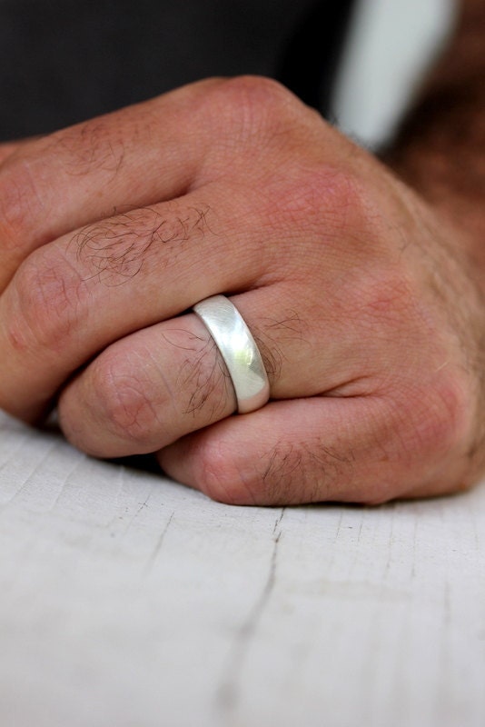 Sterling Silver Wedding Band, Mens Band in Brushed Silver and Made To Order