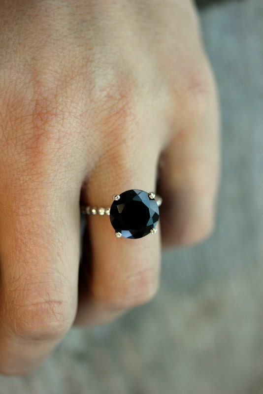 Black Spinel Precious Gemstone and Sterling Silver Solitaire Ring, Cocktail Ring, Made To Order