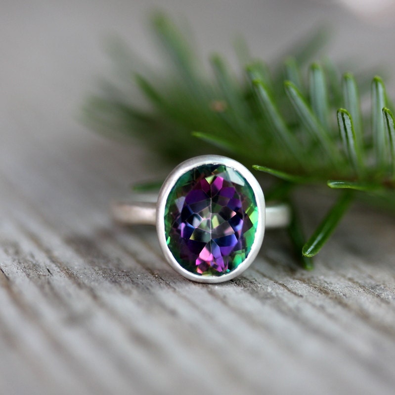Limited Edition Sterling Silver Ring Featuring OVAL Mystic Topaz Ring, Made To Order in Your Size