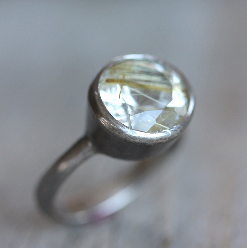 Golden Rutilated Quartz and Patinaed Sterling Silver, Recycled Silver Made To Order Gold Gemstone