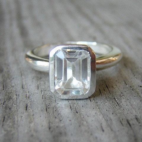 White Topaz Emerald Solitaire or Stacker, Made to Order