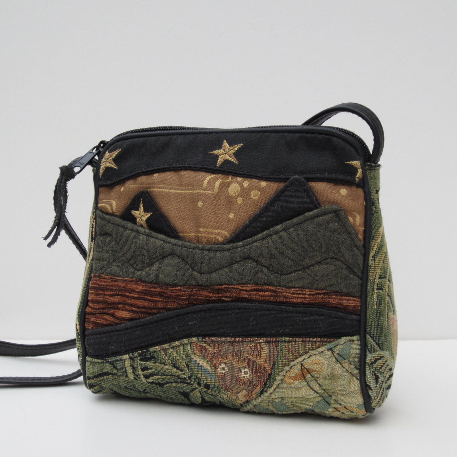 FABRIC AND LEATHER Purse-Shoulder Bag-Small-Pouch-Functional Folk Art