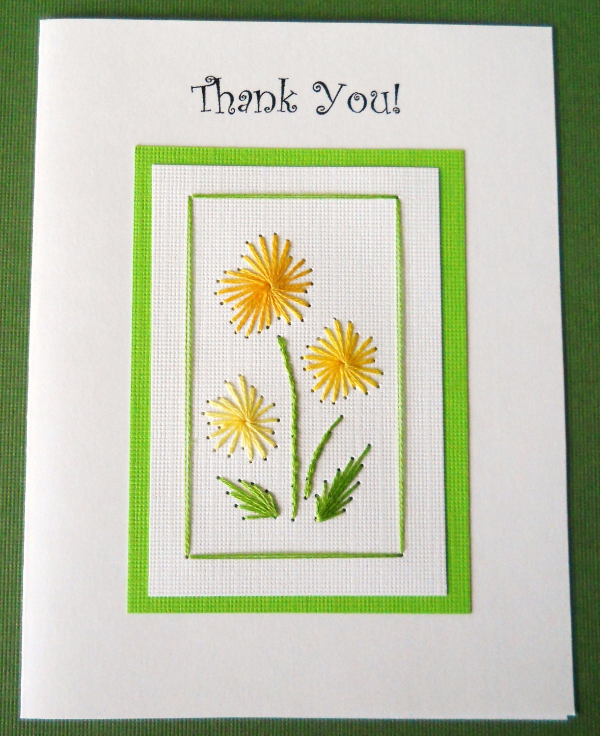 Hand Stitched Thank You Card in Yellow / five pack