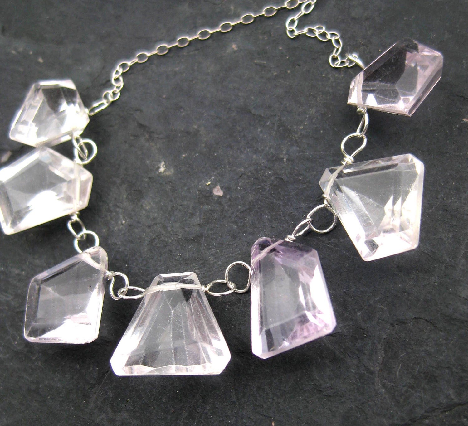 Pink amethyst necklace in sterling silver --Diamante--