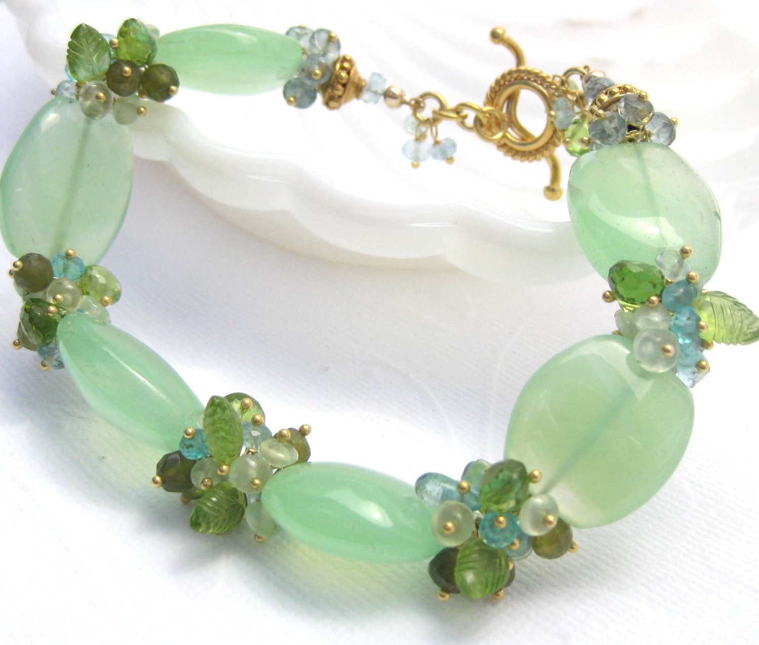 Mint chalcedony bracelet peridot vesuvianite prehnite gold vermeil frosty green chunky  julep margarita fresh gemstone jewelry --Fresca--