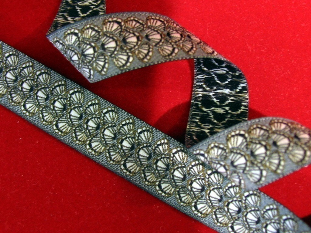 3 yards OPERA NIGHT Jacquard trim in black, grey and ivory. 7/8 inch wide. 547-A