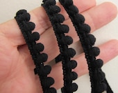 5 yards (4.5 meters) Baby Pom Pom Ball Fringe passementerie braid. BLACK. 6/16 inch (7mm). 850-030