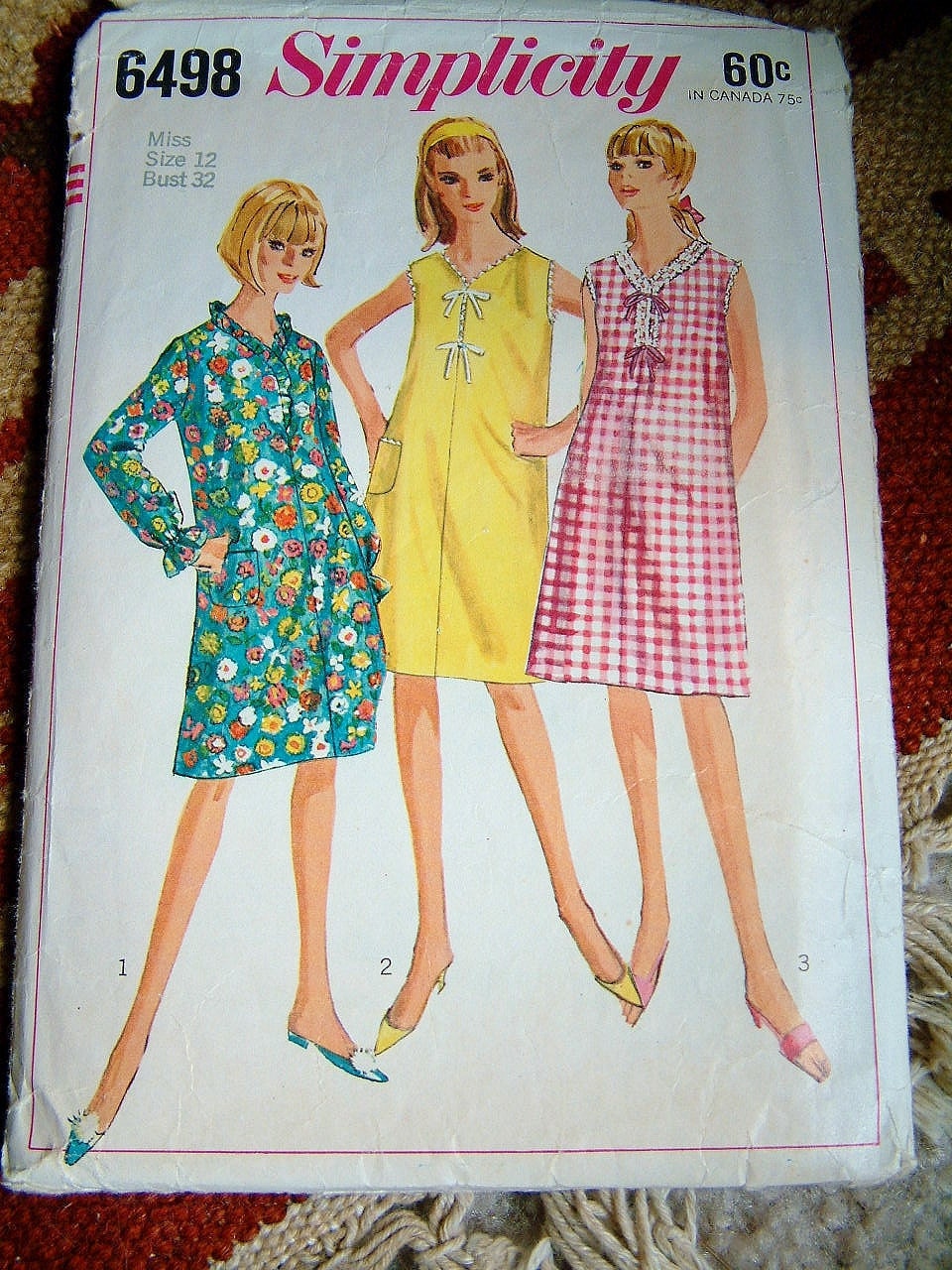 1960s Mod Womens Nightgown Dress Pattern --Size 12