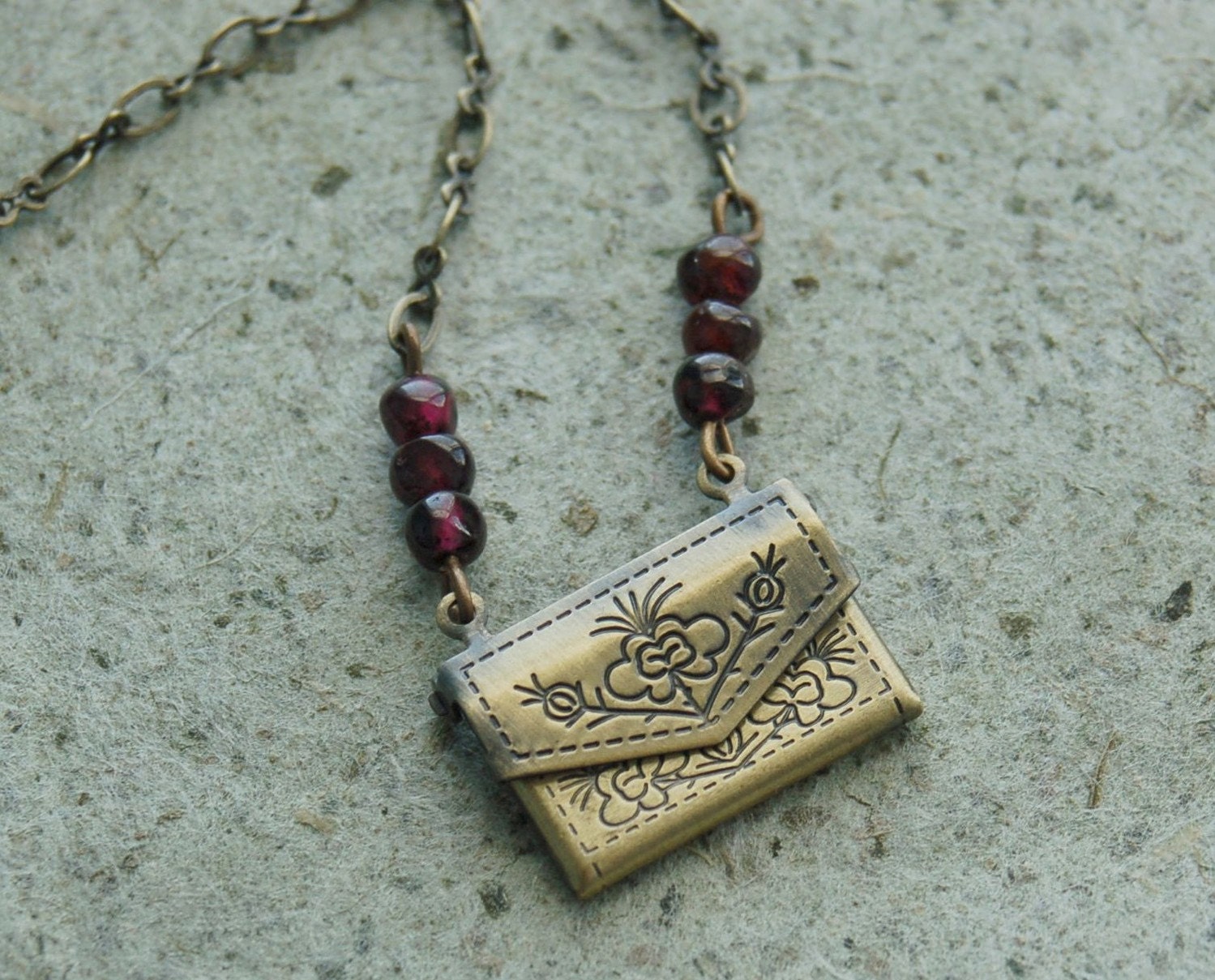 Little Love Letter Necklace - Garnet Red Stones