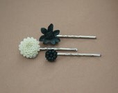 Black and Cream Bobby Pins -  Flowers