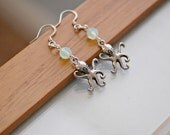 Octopus Earrings - Beach and Summer Fashion, Swarovski Crystals in Chrysolite Opal