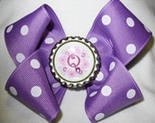 Lavender Polka Dot Boutique Hairbow with Initial Bottlecap Center