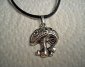 Tibetan Silver Mushroom Necklace with Satin Cord