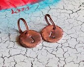 TWO round circle disc copper stamped initals charm, teamepe