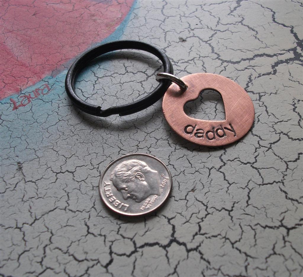 DADDY keyring, a copper disc handstamped pendant on keyring , teamepe