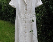 Vintage 1930's Lace Dress, White colored Southern Belle Style, Shell Buttons, retro, handmade Dress, for Beach or Cruise Ship fashion relic from estate of Galveston Island Texas Music Teacher authentic Texana feminine Texan unique clothing Antique