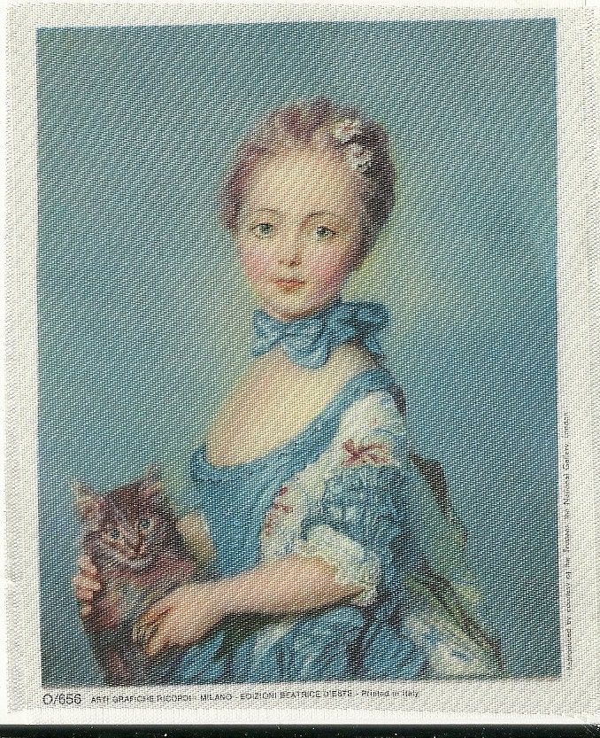1970's Silk Miniature, Printed in Italy, Arti Grafiche Ricord, MIlano Edizioni, Beatrice D Este, Italian Silk, Young Woman in Blue