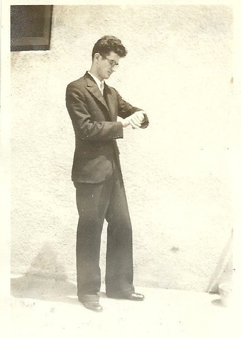 Antique photo American Man wondering why you are late, Watching is time piece... Connecticut, 29d