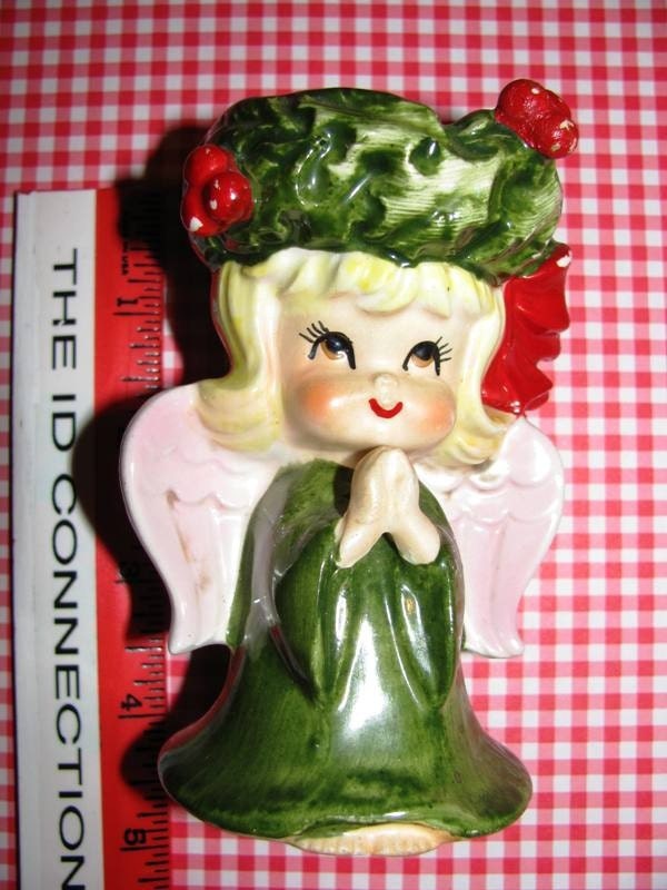 X-Mas 1960's Lefton Christmas Angel Candle Holder, Holly, Praying Angel, Holiday Decoration, Candle Center Piece retro 60's nostalgia