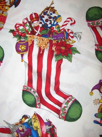 Retro Style Christmas Cotton Fabric, Arts & Crafts Supplies Christmas Stockings, Santa's X-Mas Stocking, Festive Holiday Fabric
