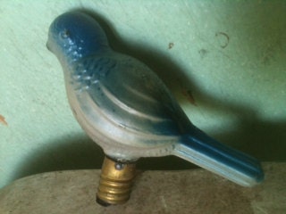 Christmas 1930's Antique Glass Budgee Parakeet Blue Bird vintage Hand Blown Glass Christmas Tree Light retro 30's X-Mas Holiday nostalgia