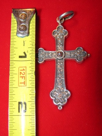 Vintage 1940's Jewelry Ornate Cross Crucifix Jesus Christ Pendant, Christian, Catholic, Religious, possibly Silver Antique Collectible