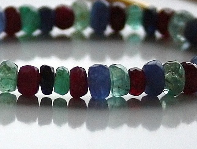 Ruby Sapphire Emerald Necklace with gold vermeiled sterling silver bars and spring clasp