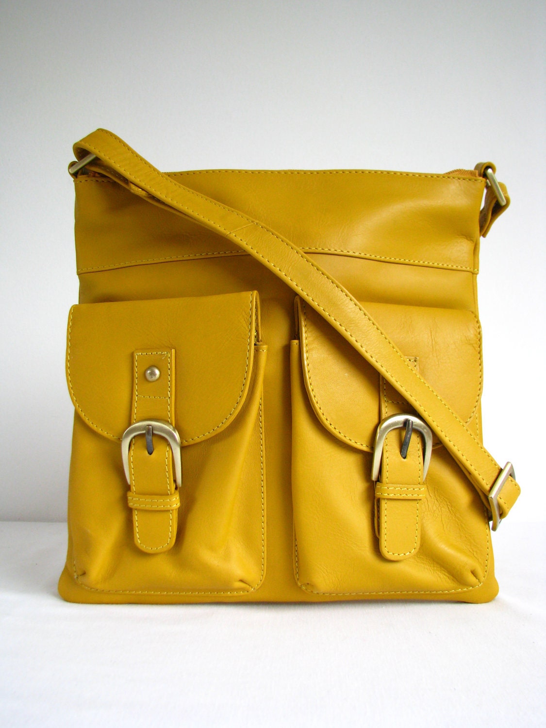 Leather Messenger Bag Shoulderbag Handbag Yellow
