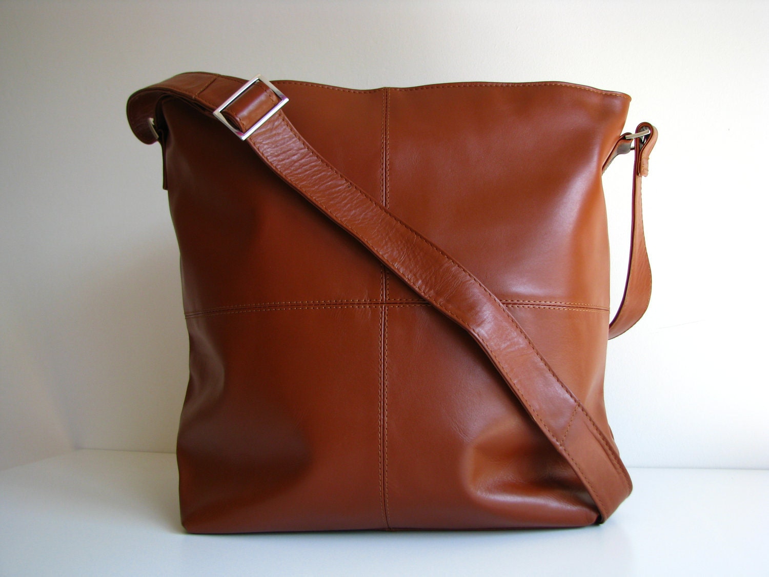 Leather Messenger Handbag Bag Tan - small