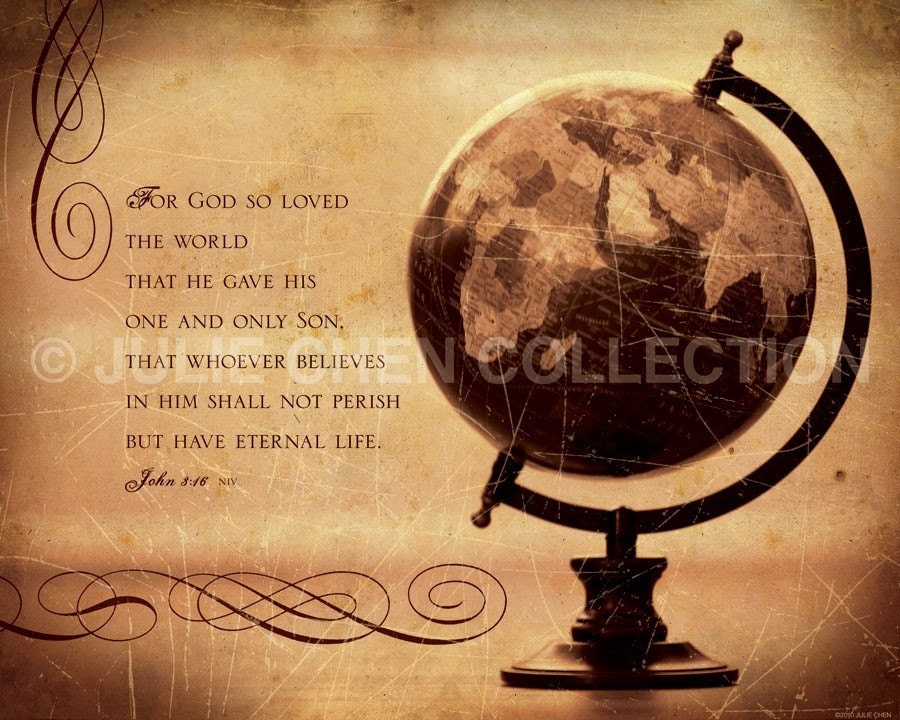 Scripture Art, Inspirational Art, Bible Verse Art, Christian Art : God So Loves the World (John 3) 8x10 Fine Art Print