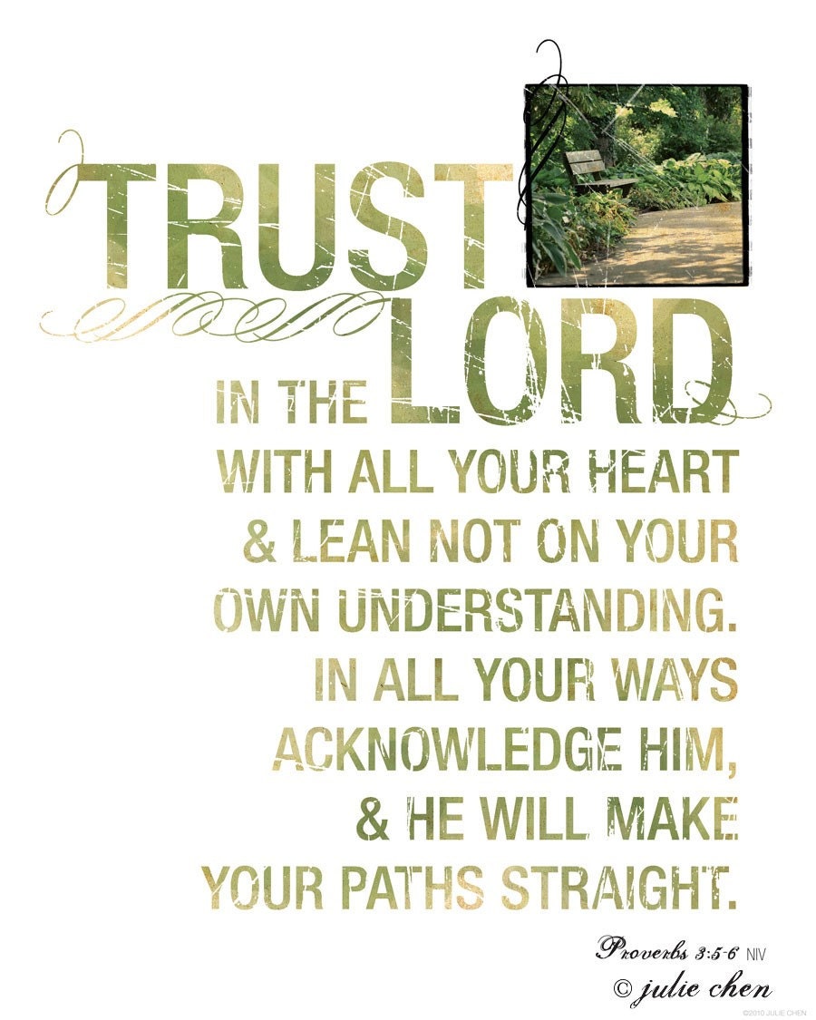 Scripture Art, Inspirational Art, Bible Verse Art, Christian Art : Trust in the Lord Proverbs 3 - Contemporary Style 8x10 Fine Art Print